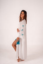 Carregar imagem no visualizador da galeria, Kimono Branco Excl Mini Mosquito Turquesa
