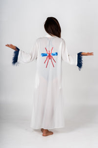 Kimono Branco Excl Plumas Mosquito Vermelho/Azulão
