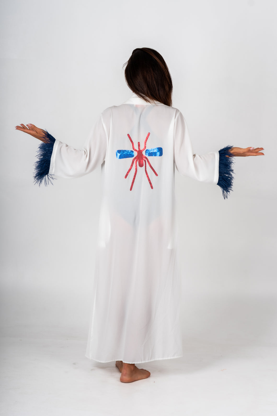 Kimono Branco Excl Plumas Mosquito Vermelho/Azulão