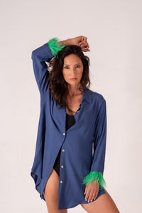 Camisa Azul Petróleo Excl Plumas Mosquito verde