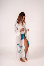 Carregar imagem no visualizador da galeria, Kimono Branco Excl Mini Mosquito Turquesa
