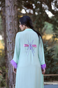 Kimono Aqua Exclusivo plumas Mosquito Alfazema / Pink