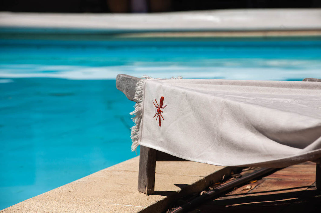 Toalha Praia Beige/Laranja Mosquito