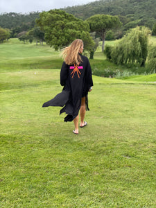 Kimono Preto Exclusivo Mosquito Rosa/Laranja