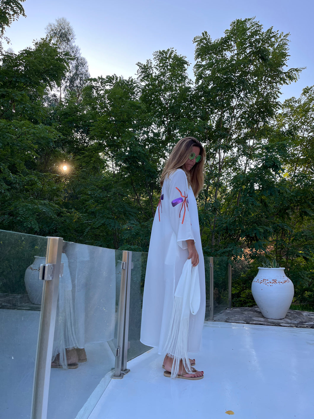 Kimono Branco Excl Mosquito C+M Roxo/Laranja