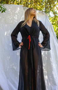 Kimono Bite Liso Preto atilho Laranja