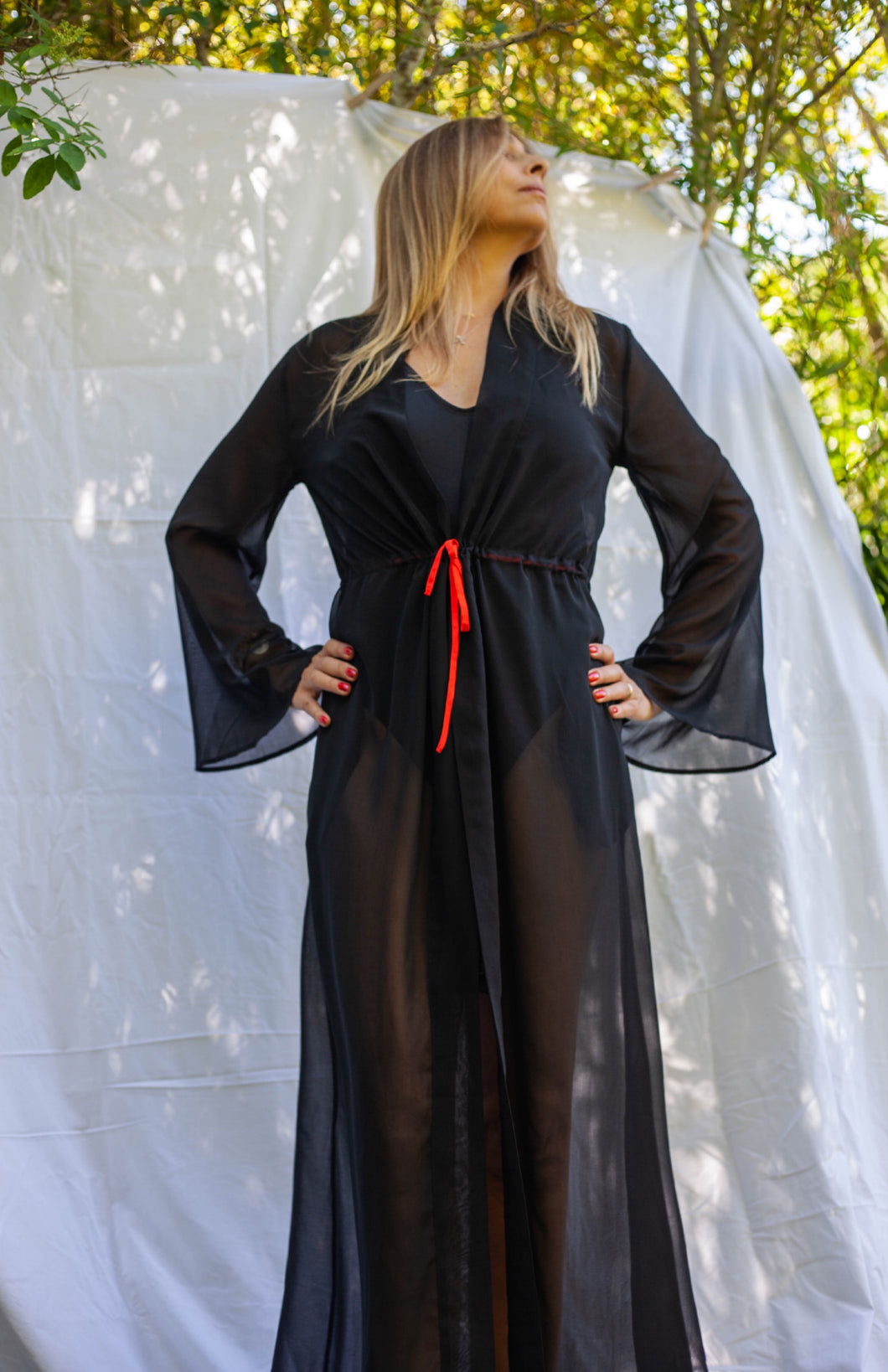 Kimono Bite Liso Preto atilho Laranja